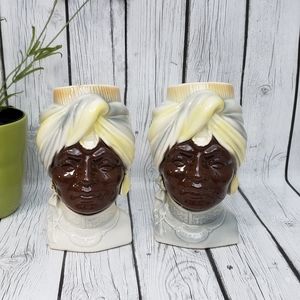 Vtg. Royal Copley Head Vase Wall Pocket/Scounces Sultan Blackamoor Turban Set 2